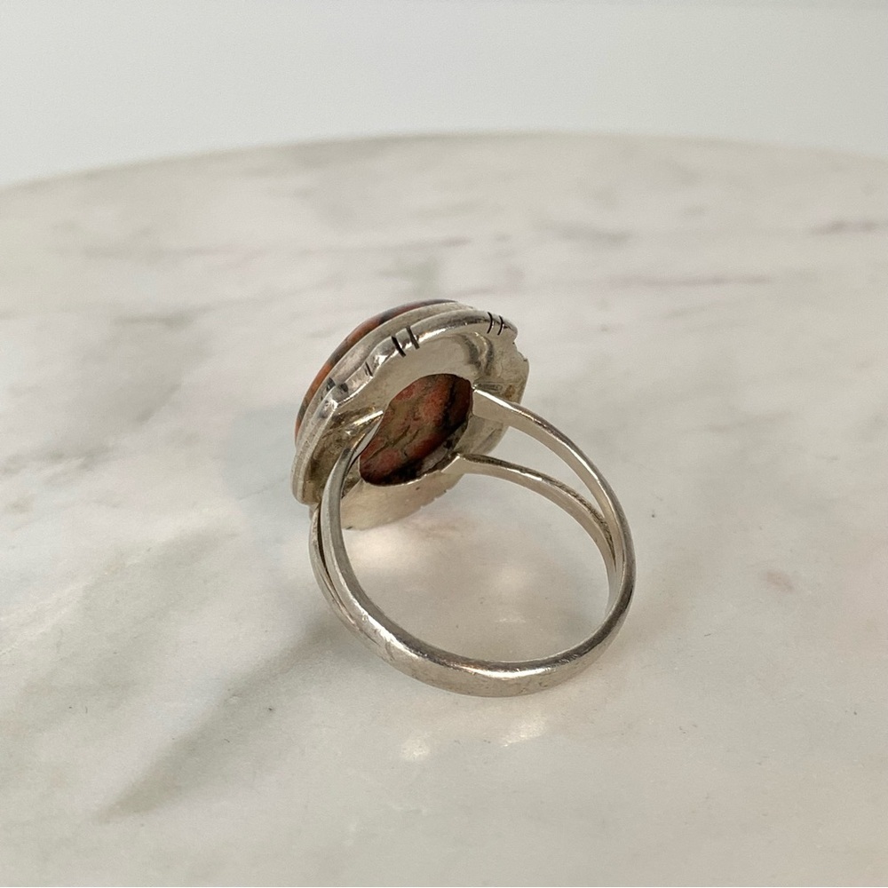 Sterling Silver Ring Oval Red Jasper Split Shank Sz 10.5 Stamped 925 Fiery Vtg - Picture 7 of 13